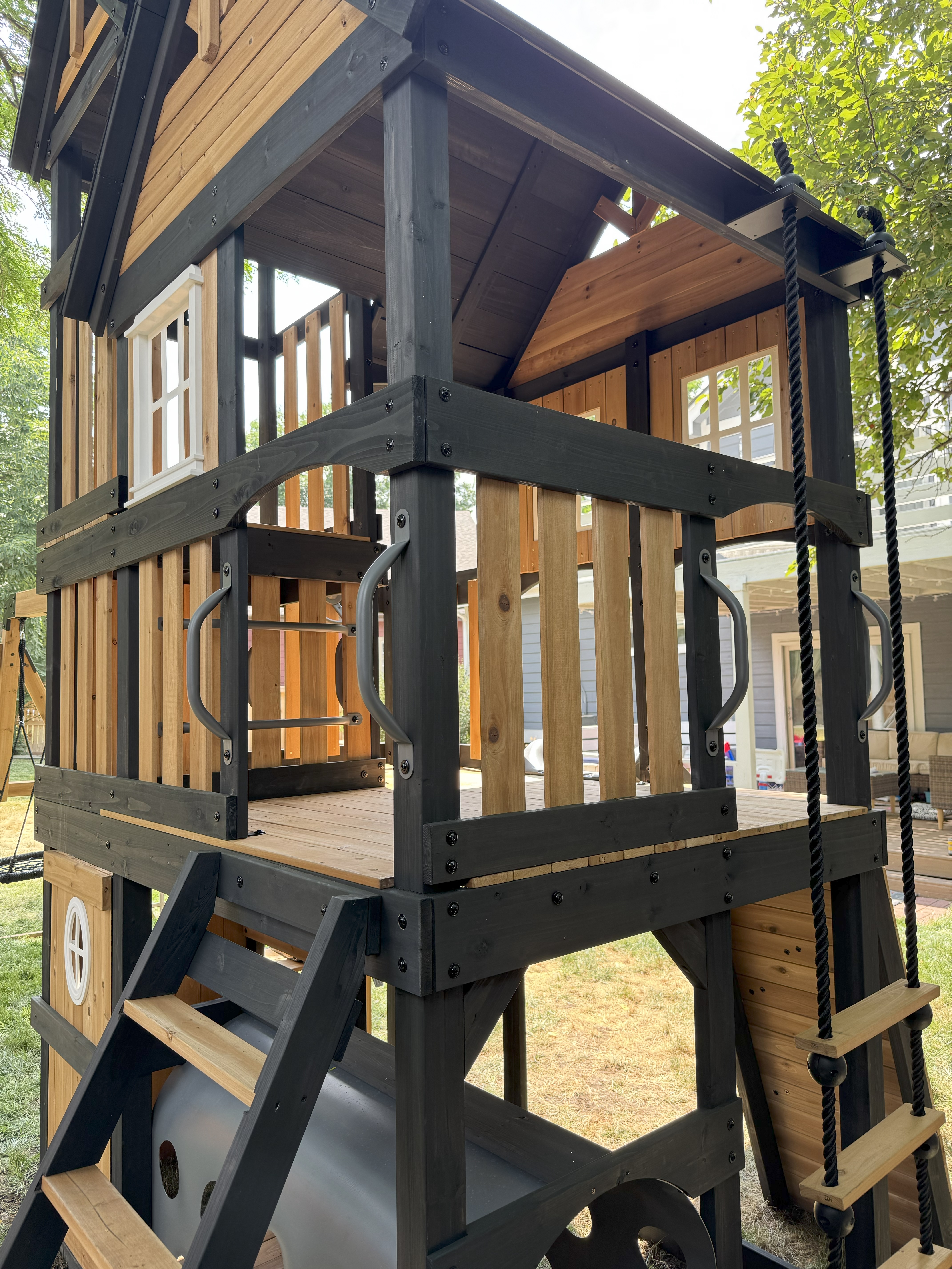 Detailed view of playset tower construction